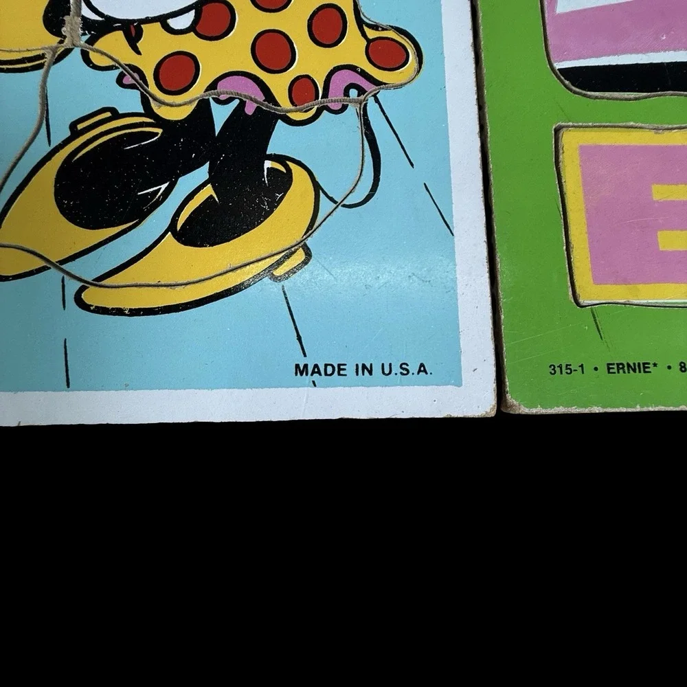 Playskool Wood Puzzles Sesame Street Yogi Batman Mickey Vintage Lot of 4 READ